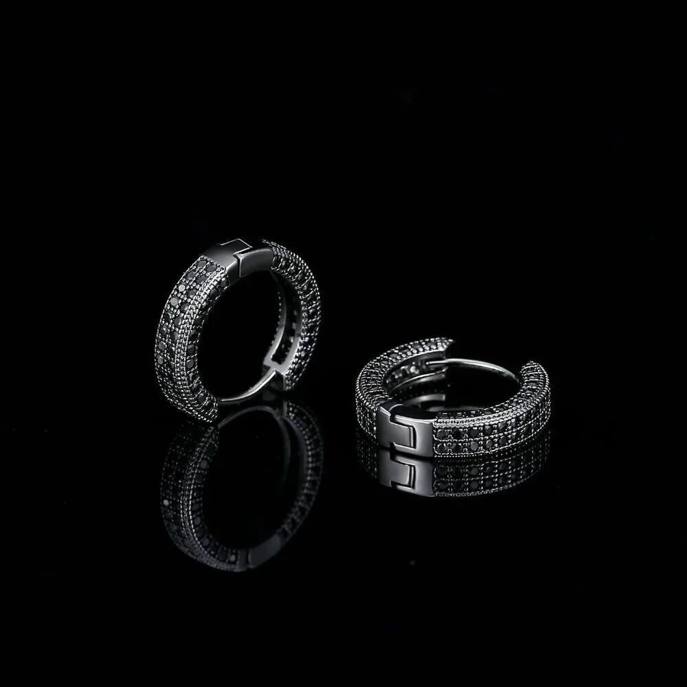 Unisex Black Garnet Sapphire Emerald Cubic Zirconia Diamond Huggie Earrings